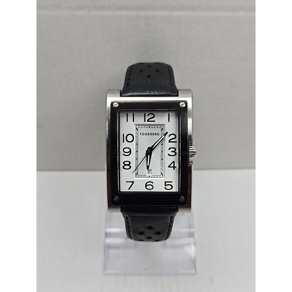 Tourneau Honda Swiss Quartz Rectangular Date Watch Black Leather New Battery - Picture 1 of 14